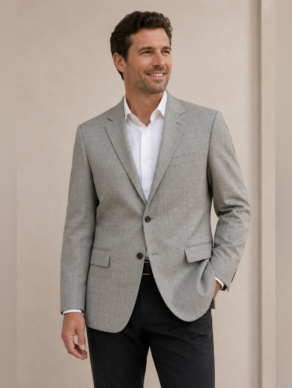 Nautica Gray 100% Wool Sport Coat Blazer Men's 46L Windowpane